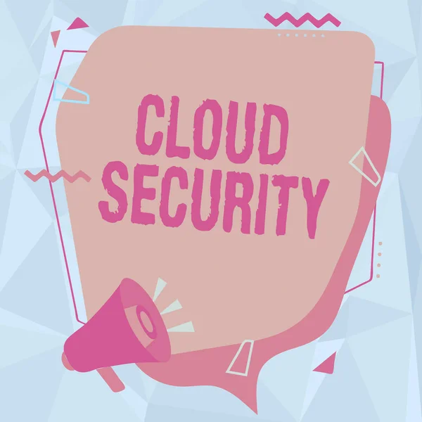 Κείμενο που δείχνει έμπνευση Cloud Security. Επιχειρηματική βιτρίνα Προστατέψτε τις αποθηκευμένες πληροφορίες ασφαλή ελεγχόμενη τεχνολογία Megaphone Σχέδιο Κάνοντας Νέα Ανακοίνωση Για να συνομιλήσετε Cloud. — Φωτογραφία Αρχείου