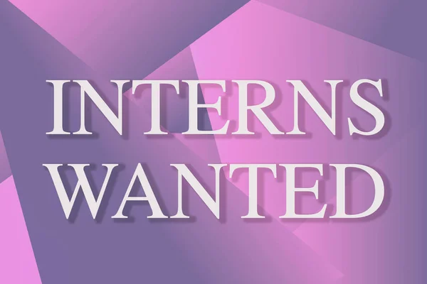 Inspiration showing sign Interns Wanted. Business approach Looking for on the job trainee Part time Working student Line Illustrated Backgrounds With Various Shapes And Colours. — Stockfoto