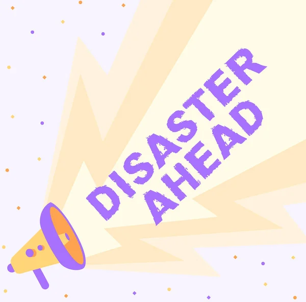 Text sign showing Disaster Ahead. Business showcase Contingency Planning Forecasting a disaster or incident Megaphone Drawing Producing Lighting Making Announcement. — Fotografia de Stock