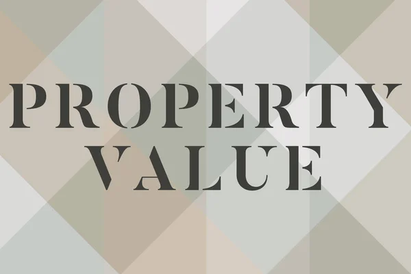 Conceptual caption Property Value. Word Written on Worth of a land Real estate appraisal Fair market price Line Illustrated Backgrounds With Various Shapes And Colours. — Stock Photo, Image