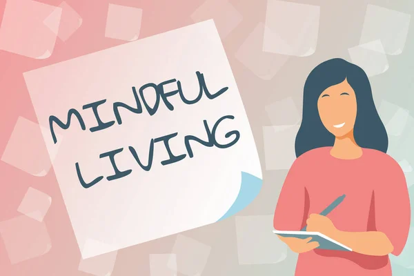 Inspiratie toont teken Mindful Living. Woord voor Volledig bewust en bezig met iets Bewust en verstandig typen van nieuwe studentenwerkboeken, Het creëren en publiceren van online e-book — Stockfoto