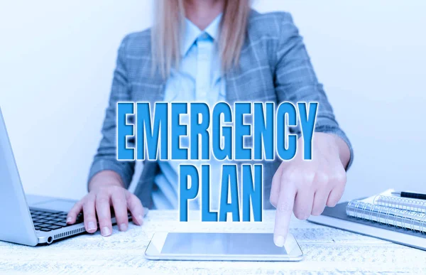 Inspiration showing sign Emergency Plan. Word Written on Procedures for response to major emergencies Be prepared Architect Interviewing Client, Reporther Gathering Important Informations — Fotografia de Stock