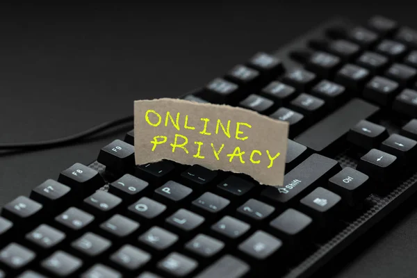 Writing displaying text Online Privacy. Concept meaning Security level of personal data published via the Internet Writing Complaint On Social Media, Reporting Bad Online Behavior — Foto Stock