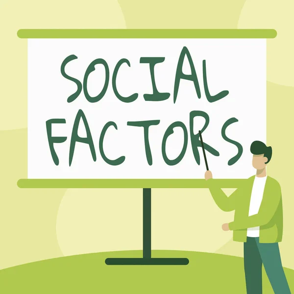 Hand writing sign Social Factors. Internet Concept Things that influences lifestyle Cultural Differences Teacher In Jacket Drawing Standing Pointing Stick At Whiteboard. — Stock Photo, Image