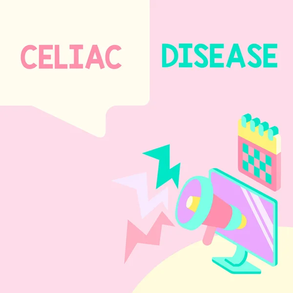 Text showing inspiration Celiac Disease. Business overview autoimmune disorder that primarily affects small intestine Monitor Drawing With Megaphone Producing Lighting To Message . — Stock Photo, Image