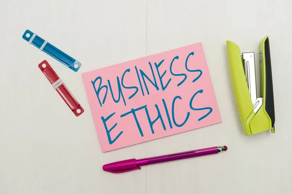 Text sign showing Business Ethics. Word Written on appropriate policies which govern how a business operates Flashy School Office Supplies, Teaching Learning Collections, Writing Tools, — Stock Photo, Image