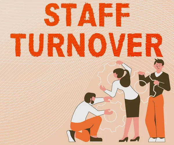 Sign displaying Staff Turnover. Concept meaning The percentage of workers that replaced by new employees Illustration Of A Group Holding Spur Gear Helping Each For Their Work. — Fotografia de Stock