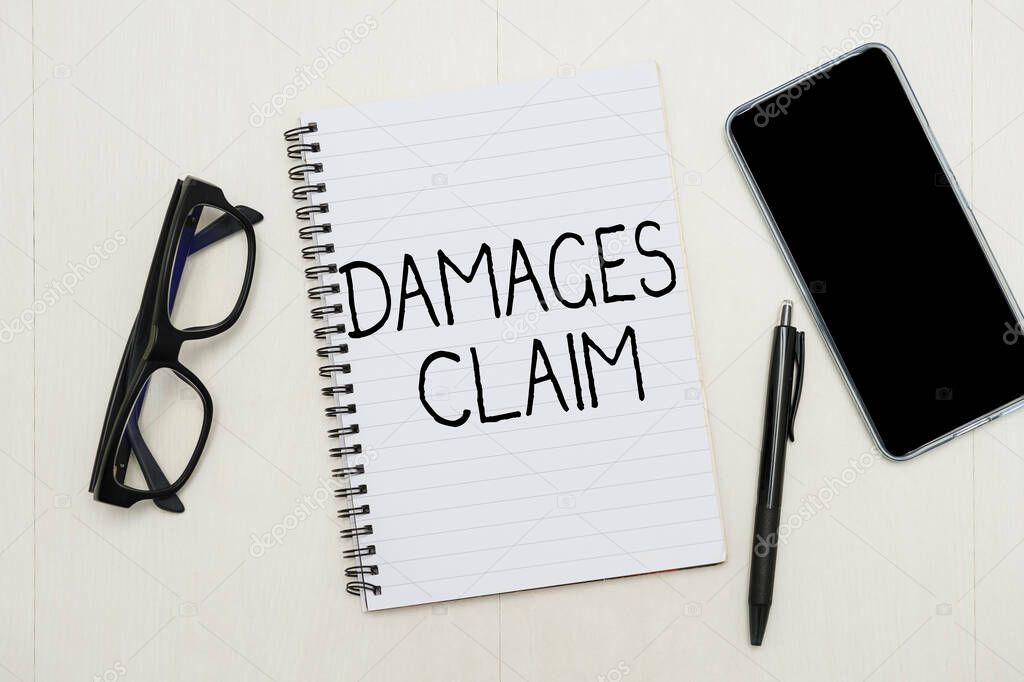 Text sign showing Damages Claim. Business overview Demand Compensation Litigate Insurance File Suit Flashy School Office Supplies, Teaching Learning Collections, Writing Tools,