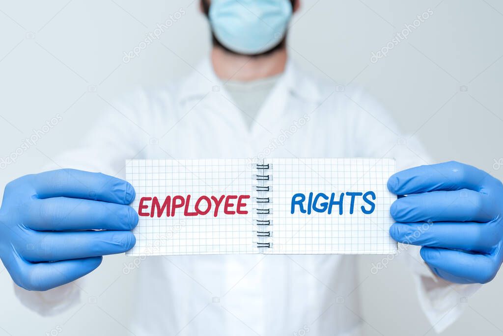Conceptual display Employee Rights. Business overview All employees have basic rights in their own workplace Scientist Presenting New Research, Chemist Planning Advance Procedures
