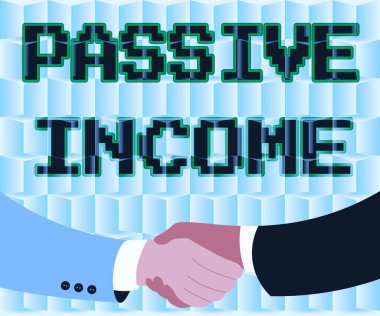 El yazısı pasif gelir. Kiralık mallardan elde edilen iş konsepti ve diğer işletmeler Kağıt Arkaplan Çizen İki Adam Anlaşmayı Sunuyor