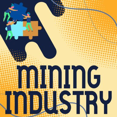 Metin Madenciliği Endüstrisi yazılıyor. Değerli minerallerin ve jeolojik malzemelerin kavramsal fotoğraf çıkarılması. Yapboz parçaları tutan ekip sorunu çözmek için birbirlerine yardım ediyor..