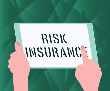 İlham veren Risk Sigortası metni. İş konsepti Yükümlülük Kapsamı Karşısındaki Zarar Olasılığı El Kullanımı Tableti Aranıyor Yeni Harika Fikirler.