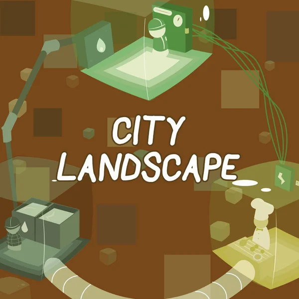 Az ihletet adó szöveg City Landscape. Üzleti megközelítésű fénykép egy város vagy városi terület fizikai jellemzőiről -42345 — Stock Fotó