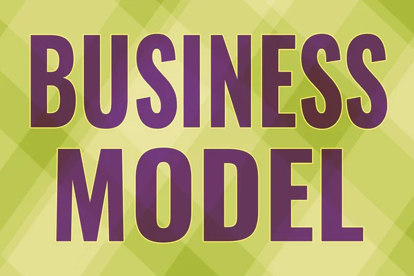 Zeichen, die das Geschäftsmodell anzeigen. Geschäftsmodell, das zeigt, wie ein Unternehmen arbeitet, um mehr Gewinn zu erwirtschaften Zeile Illustrierte Hintergründe mit verschiedenen Formen und Farben. — Stockfoto