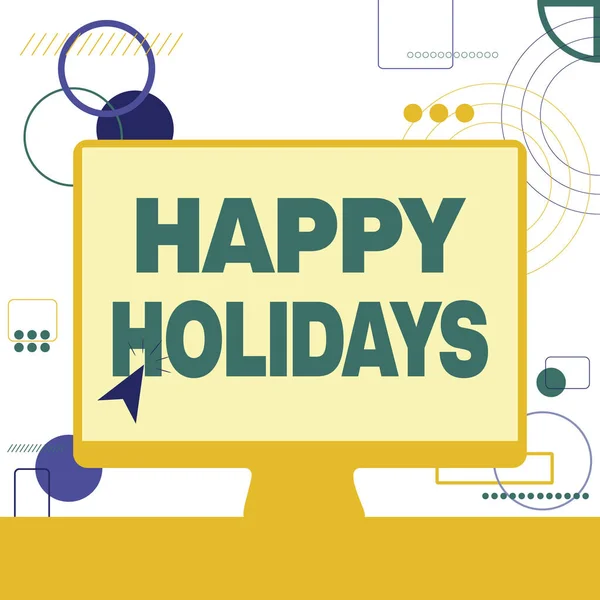 Sign displaying Happy Holidays. Word Written on observance of the Christmas spirit lasting for a week Illustration Of Cursor In Blank Screen Monitor Searching Ideas. — Stockfoto