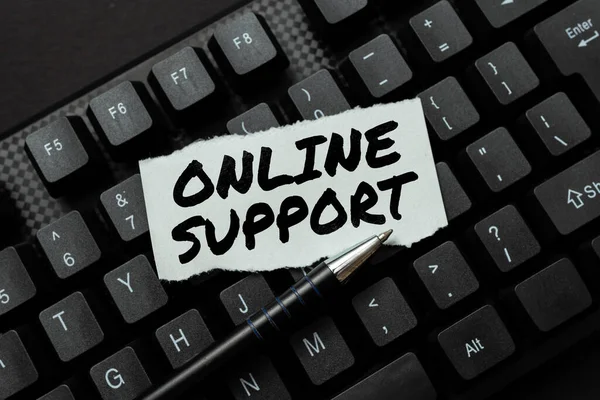 Sign displaying Online Support. Word for range of services which helps in solving the buyer s is problem Creating New Online Shop Business, Typing List Of Trading Goods — Fotografia de Stock