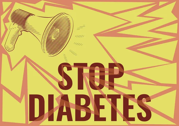 Hand writing sign Stop Diabetes. Business concept Blood Sugar Level is higher than normal Inject Insulin Illustration Of A Loud Megaphones Speaker Making New Announcements. — 图库照片