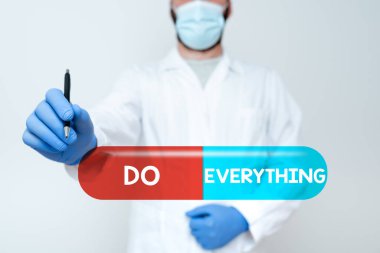 Her şeyi yap yazan bir mesaj. Tüm Ticaretlerden Sorumlu Jack Ego Pride, Yeni Teknoloji Gösterisinde Sınır Tanımayan Bilim Adamı, Doktor Danışmanlığı