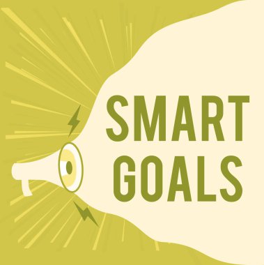 El yazısı Akıllı Hedefler. İş yaklaşımı anımsatıcı amaçlar ve yön belirlemek için temel olarak kullanılır. Megafon Çizimi Boş Buluta Yeni Gürültülü Duyuru Yapıyor.