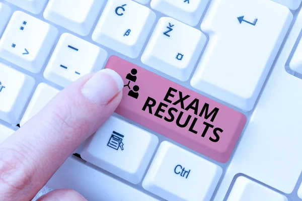Inspiration showing sign Exam Results. Concept meaning An outcome of a formal test that shows knowledge or ability Retyping Download History Files, Typing Online Registration Forms — Stockfoto