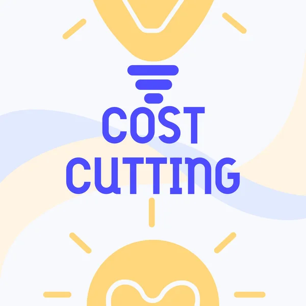 Hand writing sign Cost Cutting. Business overview Measures implemented to reduced expenses and improved profit Glowing Light Bulb Drawing Displaying Fresh Discoveries. — Stockfoto