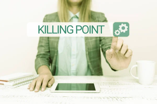 Text showing inspiration Killing Point. Business overview Phase End Review Stage Gate Project Evaluation No Go Displaying New Smartphone Technology, Discussing Device Improvements — 图库照片