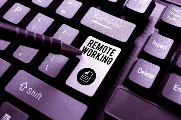 Conceptual display Remote Working. Business overview style that allows professionals to work outside of an office Publishing Typewritten Documents Online, Typing Long Term Contract — Stockfoto