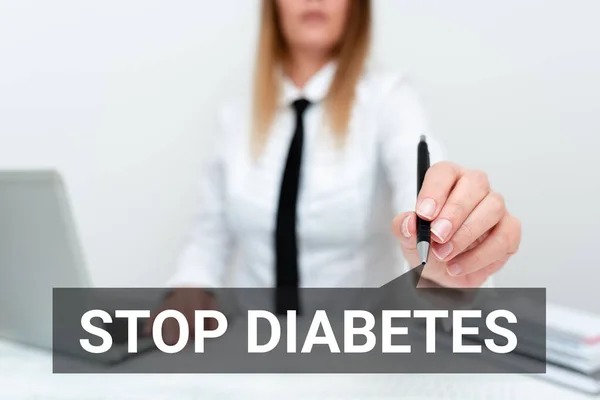 Kézírás tábla Stop Diabetes. Üzleti kirakat A vércukorszint magasabb a normálisnál Inzulin tanítás Új ötletek és tervek, Absztrakt professzor Előadások — Stock Fotó