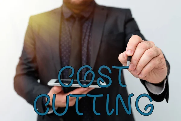 Text caption presenting Cost Cutting. Internet Concept Measures implemented to reduced expenses and improved profit Presenting New Technology Ideas Discussing Technological Improvement — Stockfoto