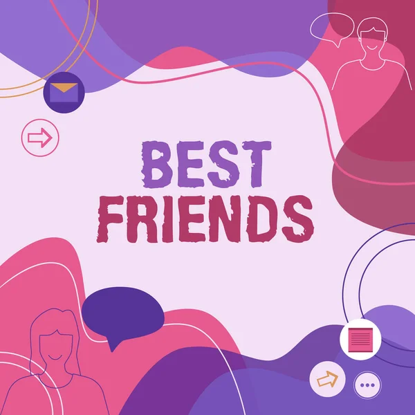 Text showing inspiration Best Friends. Business overview A person you value above other persons Forever buddies Illustration Couple Speaking In Chat Cloud Exchanging Messages. — 图库照片