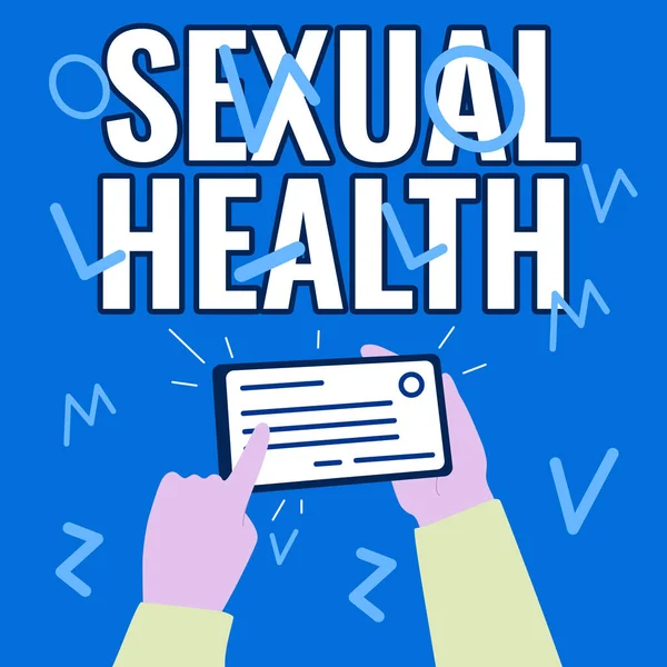 Writing displaying text Sexual Health. Business idea Healthier body Satisfying Sexual life Positive relationships Illustration Of Hand Holding Important Identification Card Pointing It. — Foto Stock