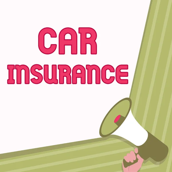 Writing displaying text Car Insurance. Business overview Accidents coverage Comprehensive Policy Motor Vehicle Guaranty Illustration Of Hand Holding Megaphone Making Wonderfull Announcement. — 图库照片