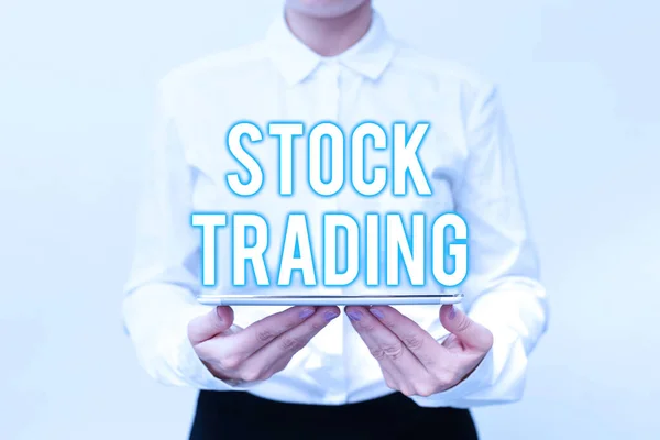 Conceptual display Stock Trading. Business approach Buy and Sell of Securities Electronically on the Exchange Floor Presenting New Technology Ideas Discussing Technological Improvement — Fotografia de Stock
