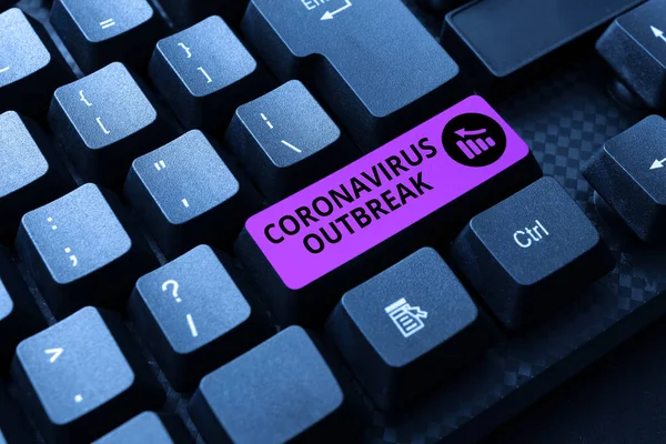 Sign displaying Coronavirus Outbreak. Conceptual photo infectious disease caused by newly discovered COVID19 Typing Character Background Story, Creating New Social Media Account — стоковое фото