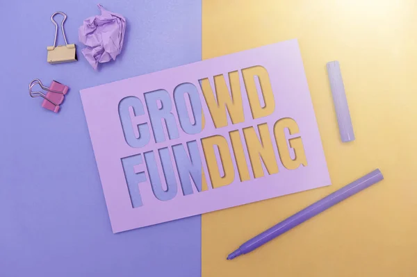Firma de escritura a mano Crowd Funding. Internet Concept Fundraising Kickstarter Startup Pledge Platform Donaciones Flashy School Suministros de oficina, Enseñando colecciones de aprendizaje, Herramientas de escritura, — Foto de Stock