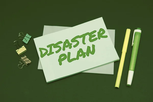 Conceptual caption Disaster Plan. Word Written on Respond to Emergency Preparedness Survival and First Aid Kit Flashy School Office Supplies, Teaching Learning Collections, Writing Tools, — Stock Photo, Image