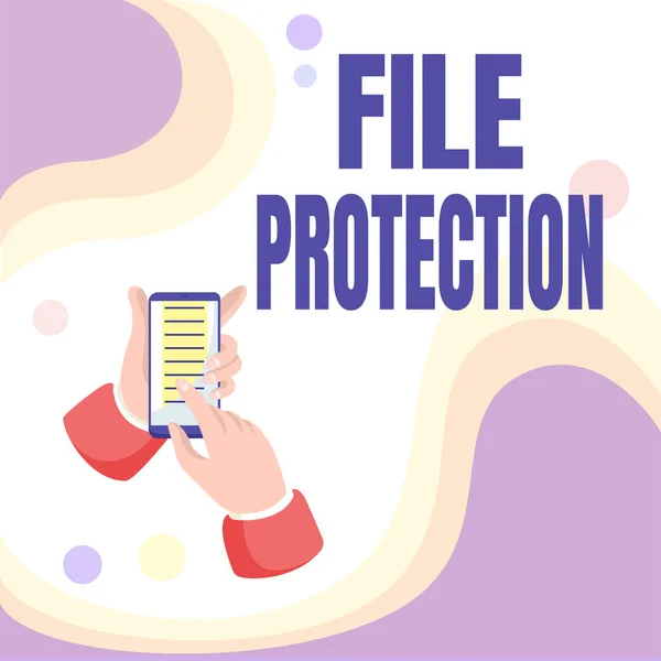 Text caption presenting File Protection. Word for Preventing accidental erasing of data using storage medium Abstract Spreading Message Online, Global Connectivity Concepts — стоковое фото