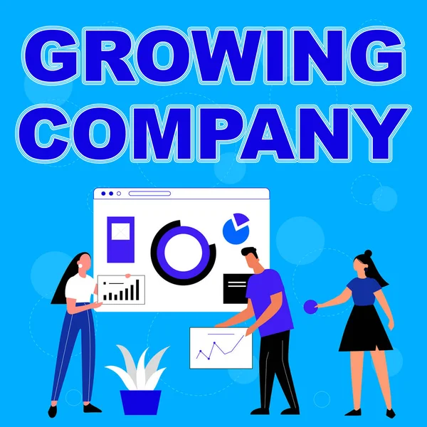 Sign displaying Growing Company. Word Written on a business firm that is still undergoing a development Employee Helping Together Sharing Ideas For Skill Improvement. — Stockfoto