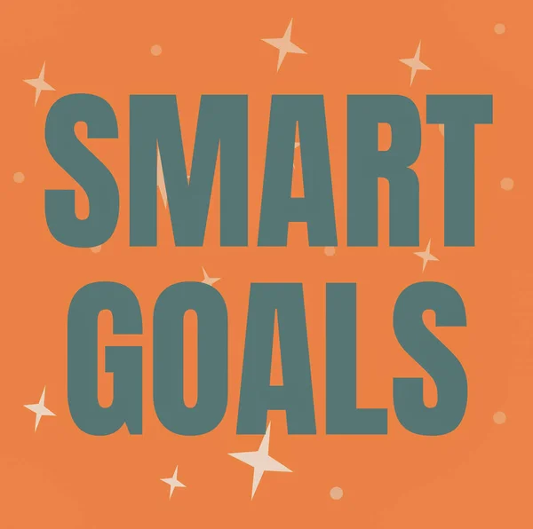 Textová značka ukazující Smart Goals. Konceptuální foto mnemotechnické používá jako základ pro stanovení cílů a směru Line Ilustrované pozadí s různými tvary a barvami. — Stock fotografie