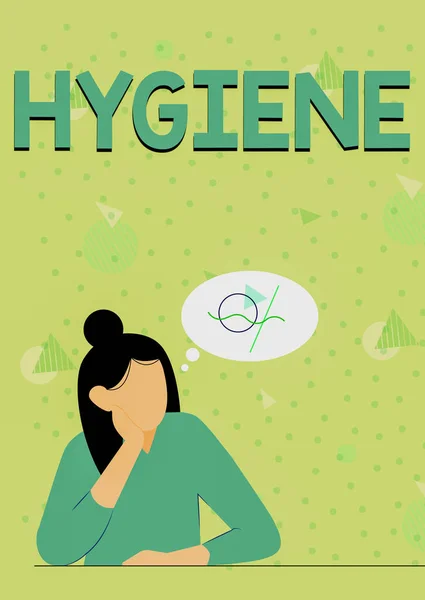 Sign displaying Hygiene. Conceptual photo study of science of the establishment and maintenance of health Illustration Of Lady Thinking Deeply Alone For New Amazing Tactical Ideas. — 图库照片