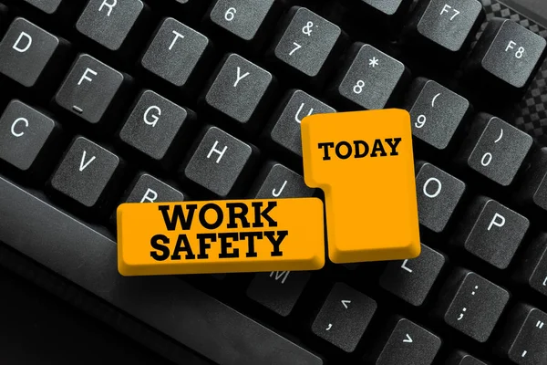 Text sign showing Work Safety. Business showcase preventive measures applied by firms to protect workers health Connecting With Online Friends, Making Acquaintances On The Internet — Stockfoto
