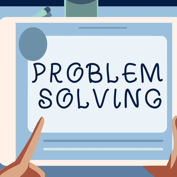 Handwriting text Problem Solving. Word Written on having a good capability of finding a solution to an issue Illustration Of A Hand Using Big Tablet Searching Plans For New Amazing Ideas — Foto Stock