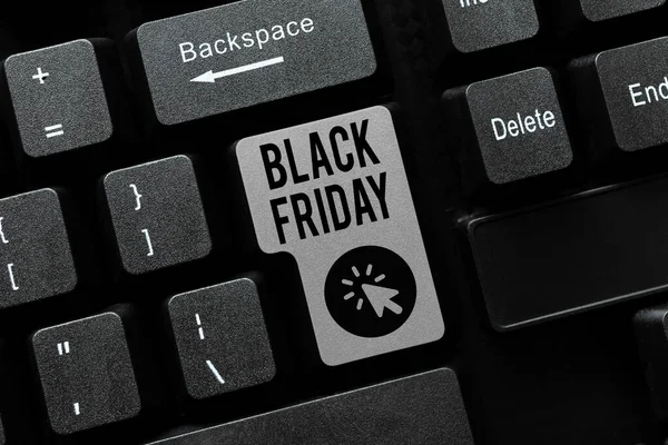 Text sign showing Black Friday. Business idea a day where seller mark their prices down exclusively for buyer Typing Daily Reminder Notes, Creating Online Writing Presentation — Stock Photo, Image