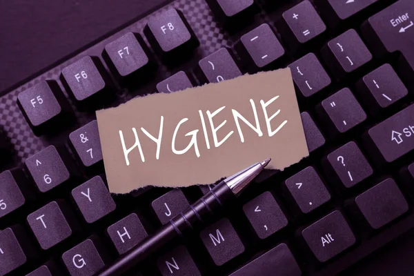Sign displaying Hygiene. Conceptual photo study of science of the establishment and maintenance of health Abstract Typing New Movie Script, Creating Motivational Speech Online — Stock Photo, Image