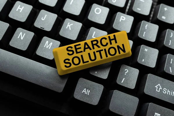 Sign displaying Search Solution. Business overview finding the appropriate answer while dealing a problem Typing Online Tourist Guidebook, Searching Internet Ideas And Designs — Stock Photo, Image