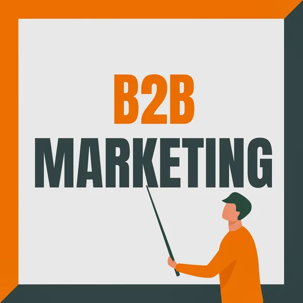 Написання тексту B2B Marketing. Бізнес-ідея технологія ізометричної комерції успішна бізнес співпраця Інструктор малювання Холдинг Stick Pointing Board Показати нові уроки . — стокове фото