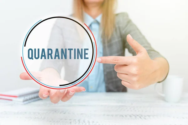 Inspiration showing sign Quarantine. Business overview restraint upon the activities of person or the transport of goods Explaining New Business Plans, Orientation And Company Introduction — Foto Stock
