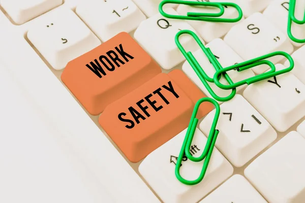 Text caption presenting Work Safety. Word for preventive measures applied by firms to protect workers health Upgrading And Repairing Old Website, Enhancing Software Codes — Stockfoto