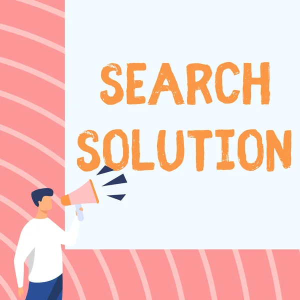 Text caption presenting Search Solution. Concept meaning finding the appropriate answer while dealing a problem Businessman Drawing Talking Through Megaphone Making New Announcement. — Stockfoto