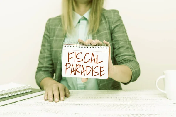 Inspiration showing sign Fiscal Paradise. Word for The waste of public money is a great concern topic New Business Presentation Ideas, Displaying Plans And Designs — Stockfoto